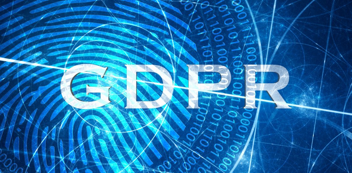 Blue glowing GDPR concept withh digital fingerprint, computer generated abstract background, 3D rendering